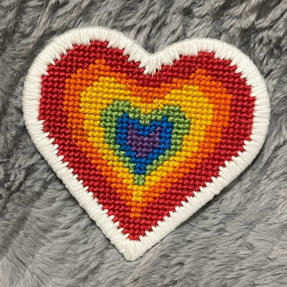 Rainbow Cross Stitched Heart Handmade
